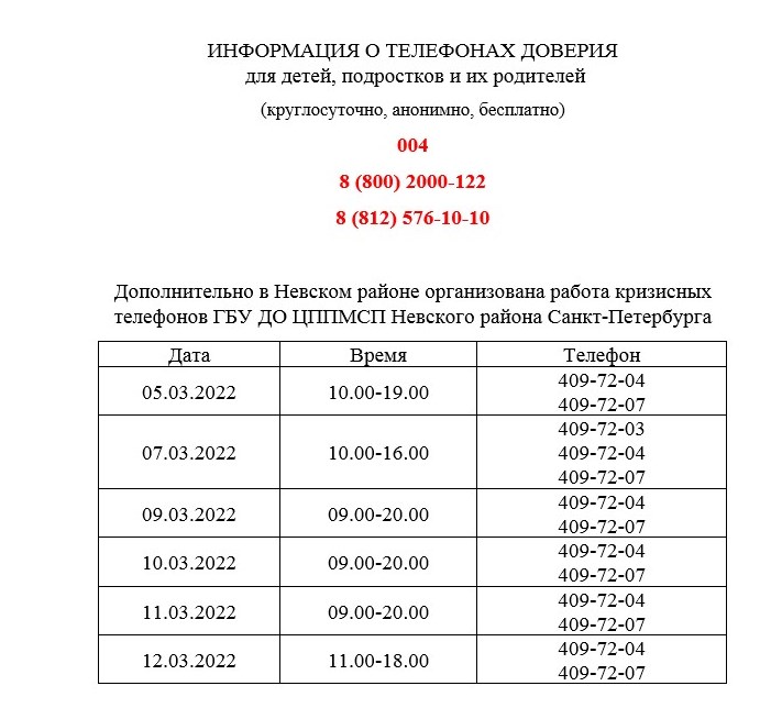 телефоны доверия